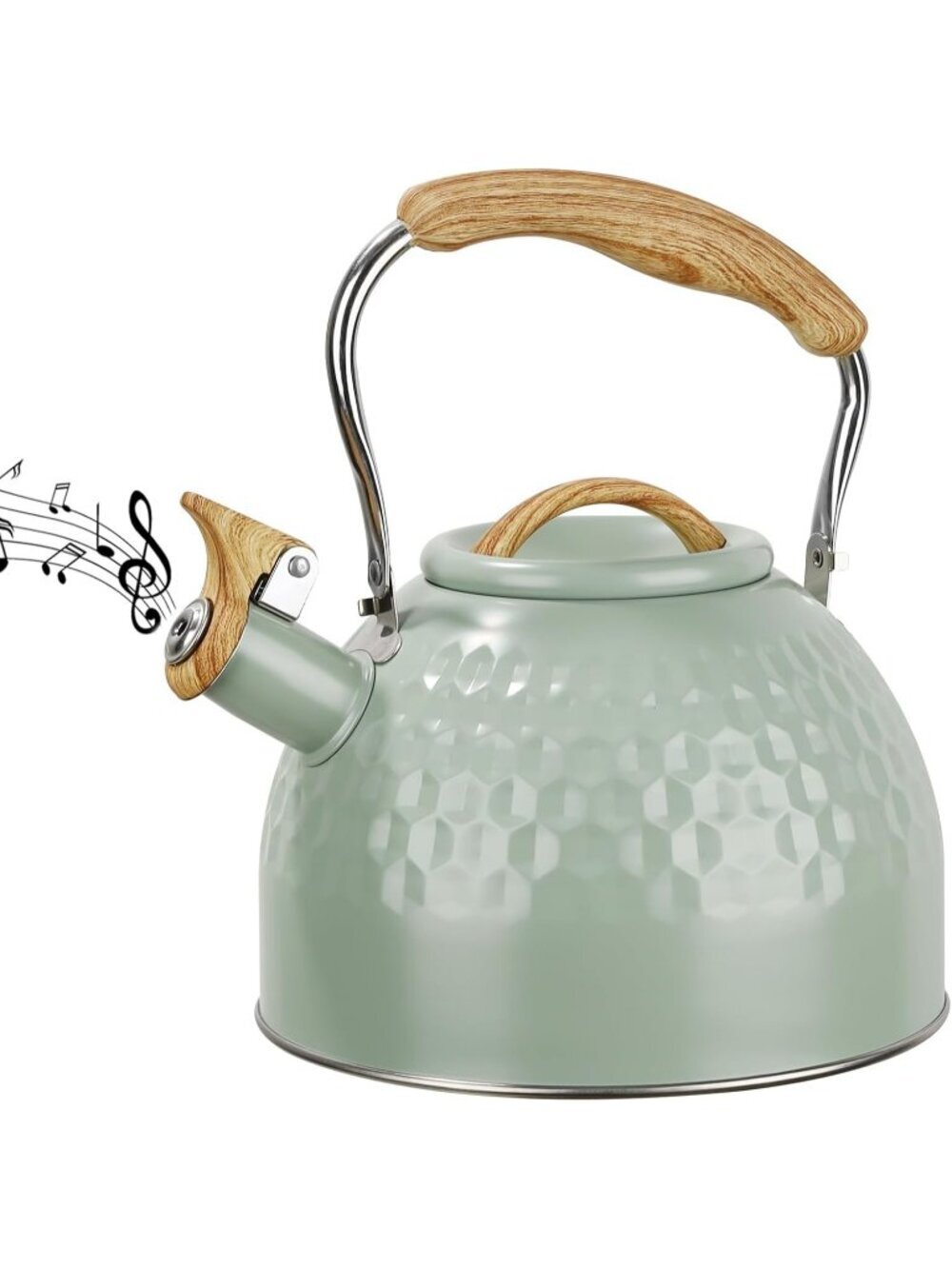 Green Kitchen Whistling Tea Kettle 3 L Stainless Steel Stovetop Folding Handle